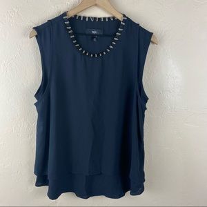 Mossimo Embellished Sleeveless Black Blouse Gold Silver Beads Tiered Large